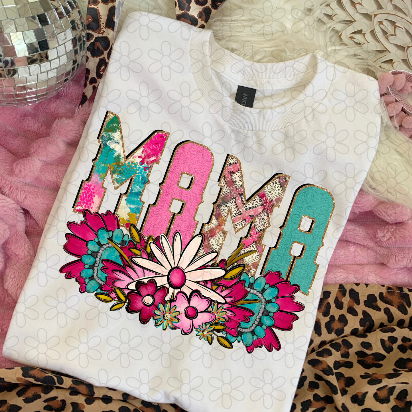 Pink Turquoise Flowers Name (Multiple Options) DTF Transfer