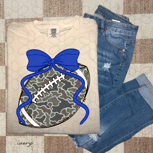 Camo Football Colorful Bows (Multiple Options) Completed Tee