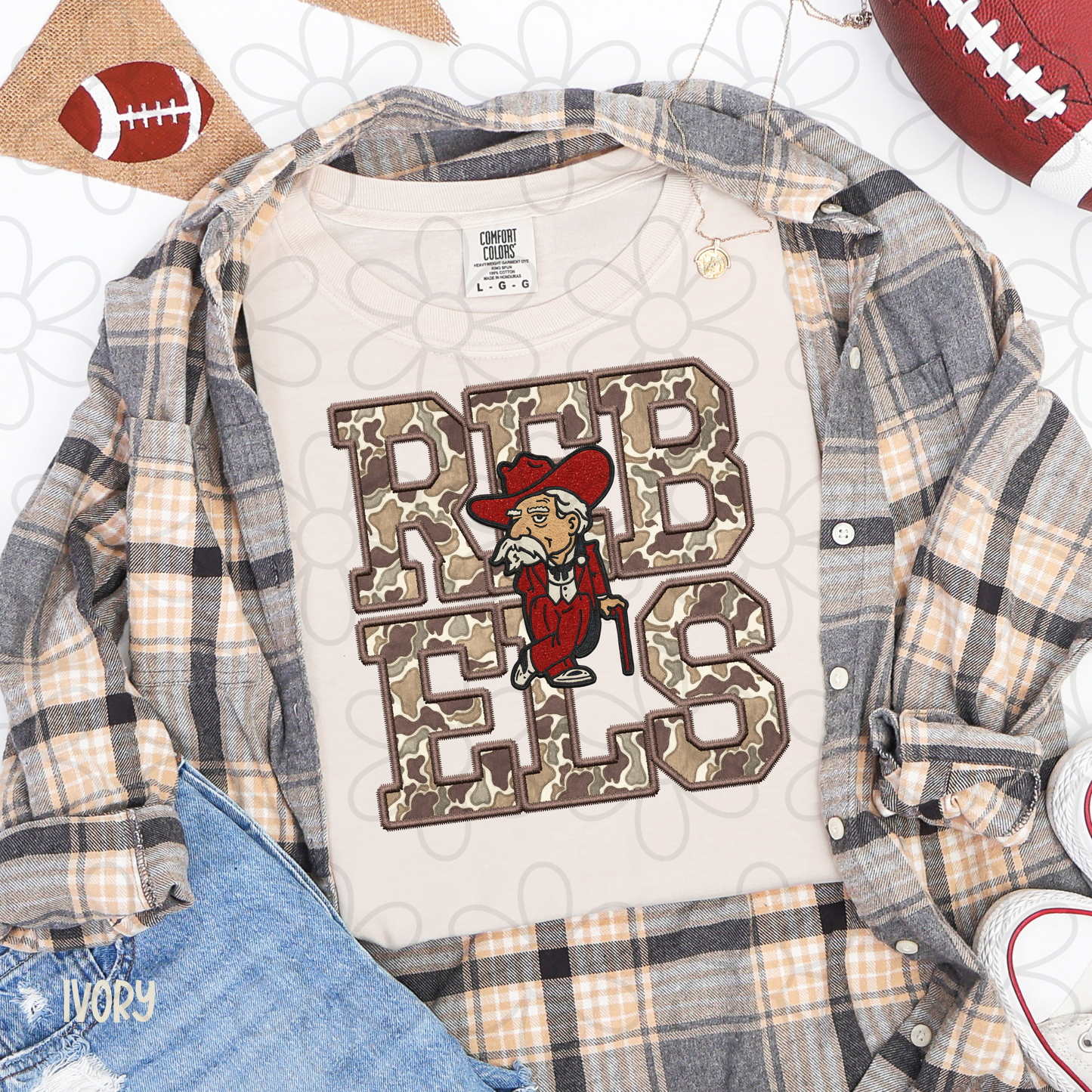 Camo Football Teams Mascot (Multiple Options) Kids Completed Tee