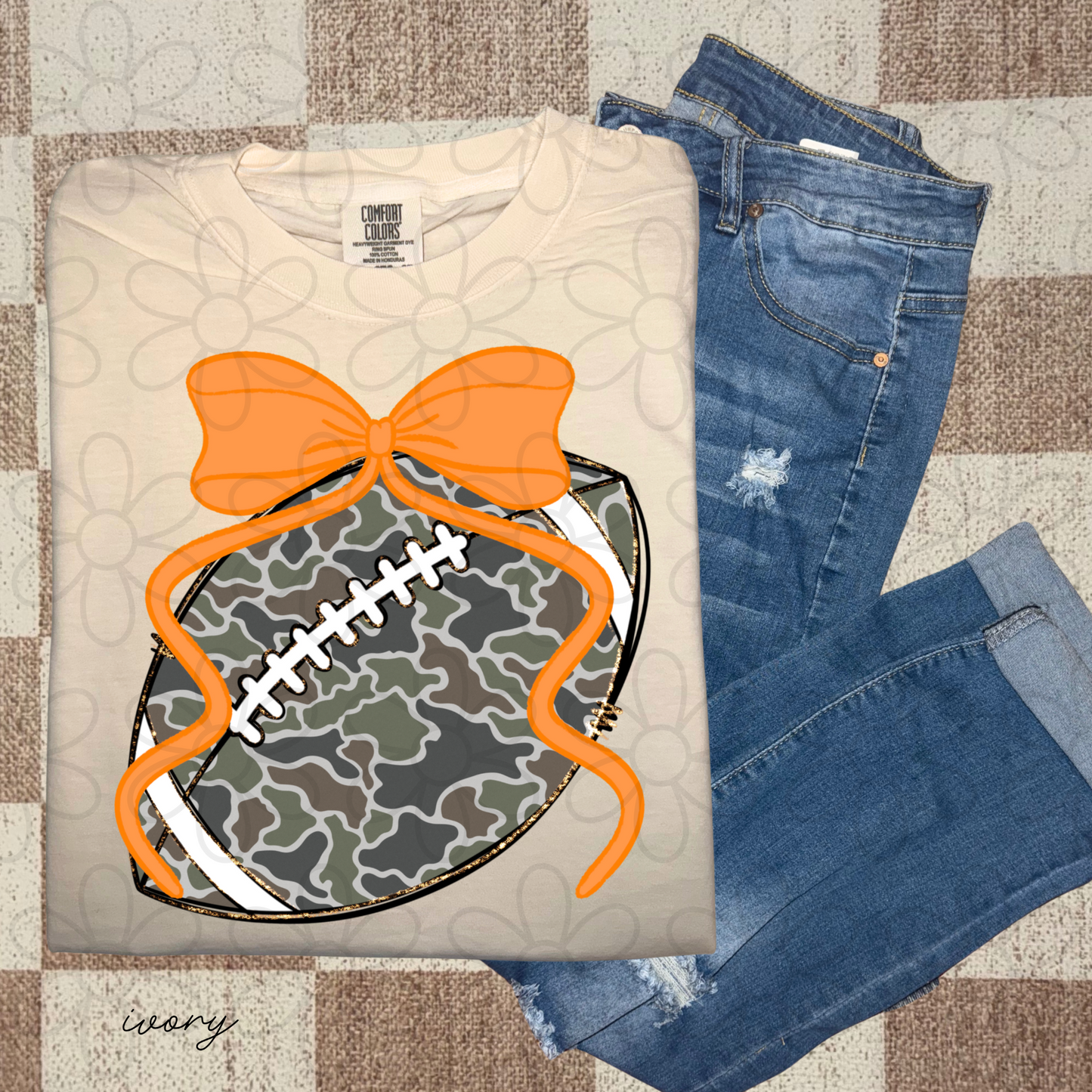 Camo Football Colorful Bows (Multiple Options) Completed Tee