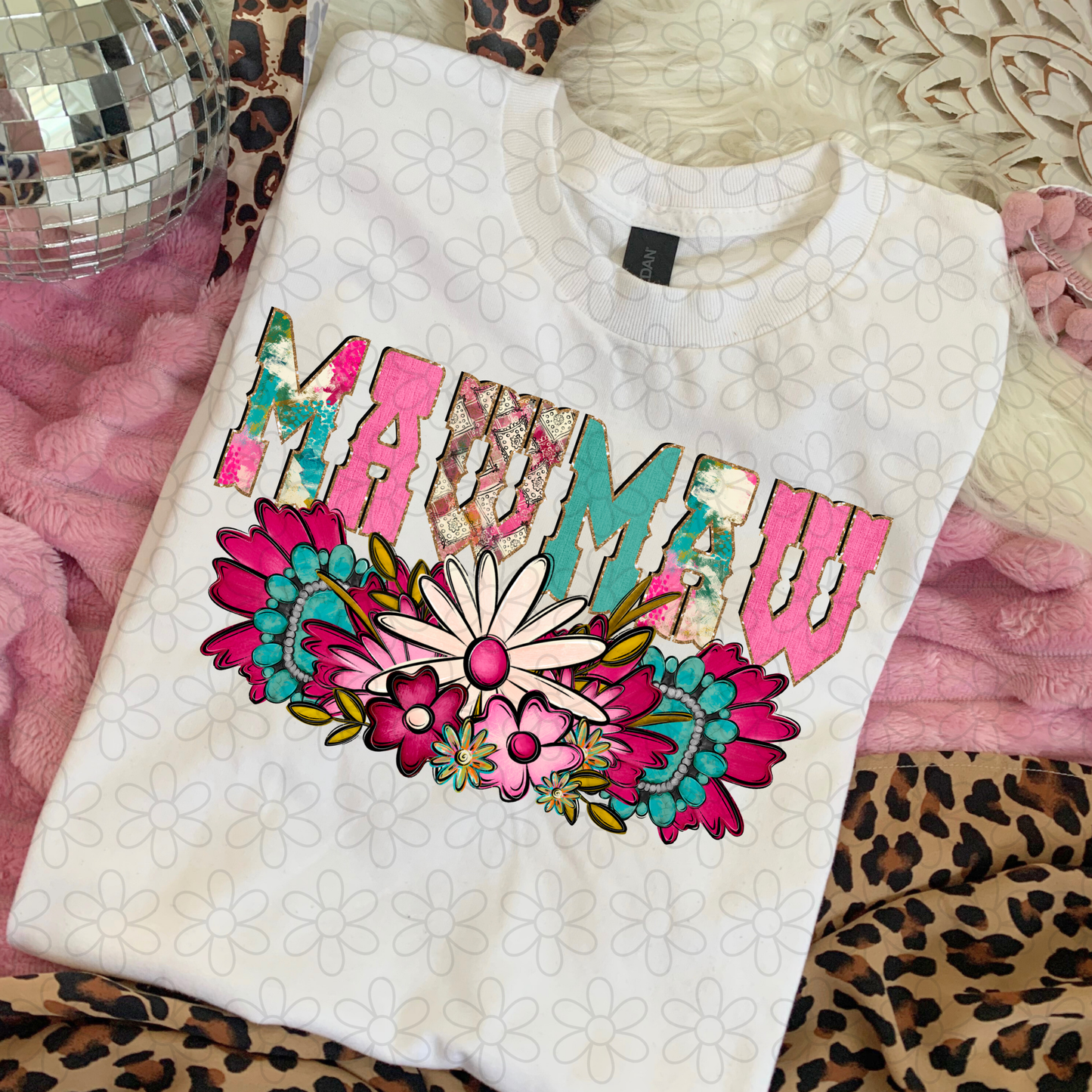 Pink Turquoise Flowers Name (Multiple Options) DTF Transfer