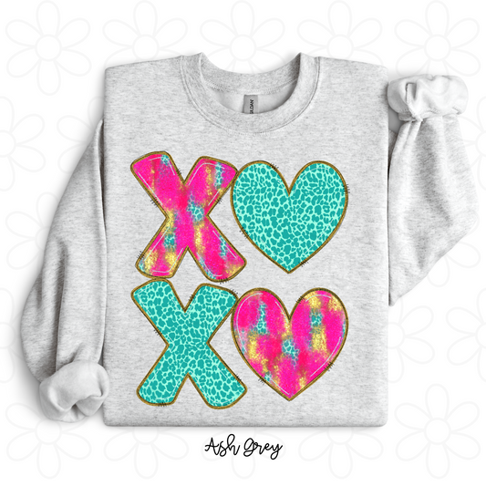 XOXO Turquoise & Pink Leopard Kids Completed Tee