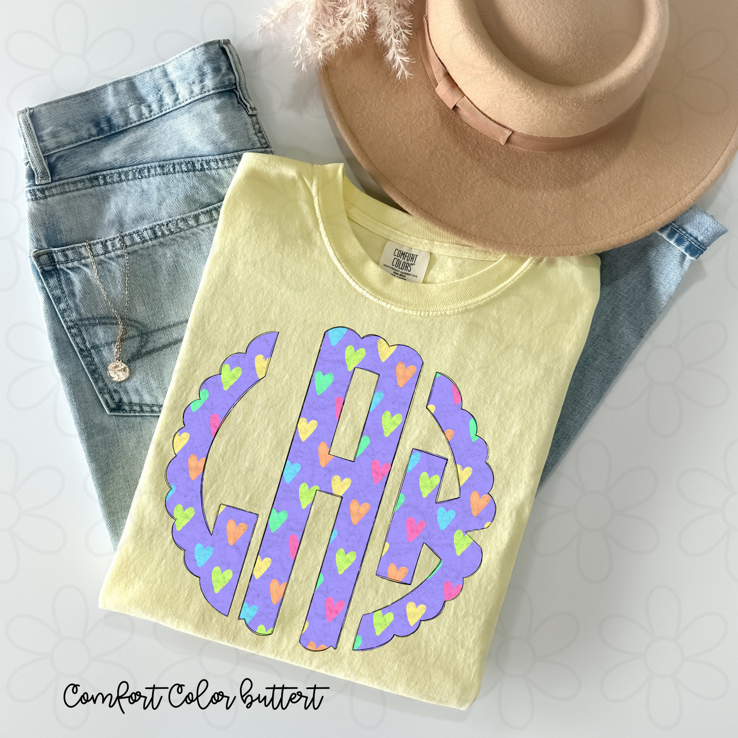Colorful Heart Monogram  DTF Transfer