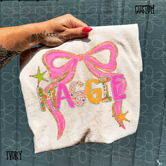 Preppy Coquette Alpha Custom Name DTF Transfer