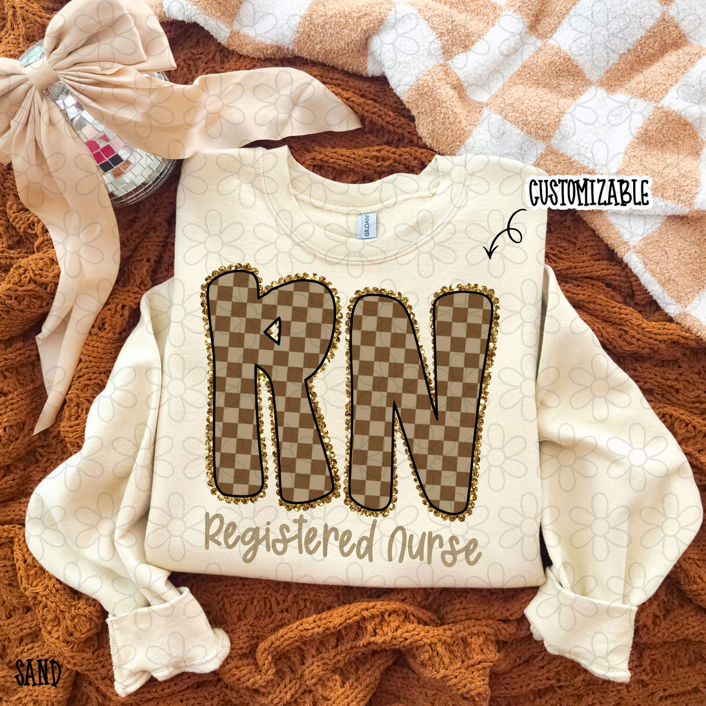 Brown Checkered Gold Custom Name Kids Completed Tee