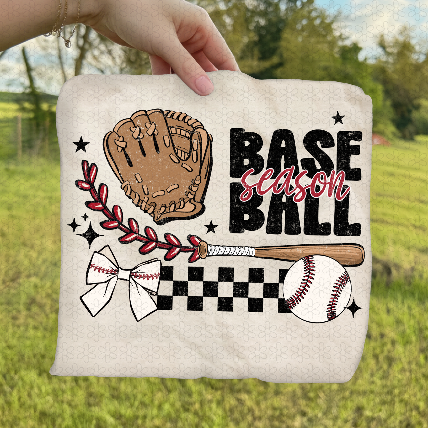 Vintage Baseball Season Bow  Completed Tee