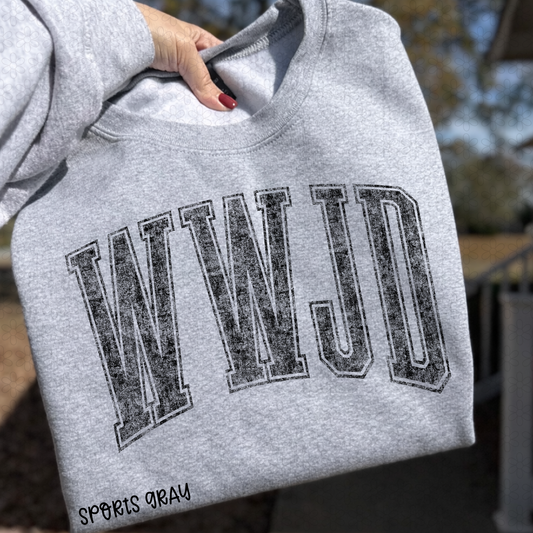 Black Grey Distressed WWJD Completed Tee