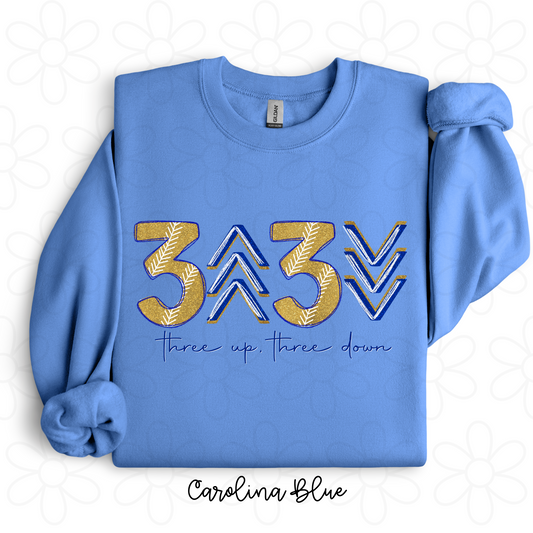 Three Up Three Down Completed Tee