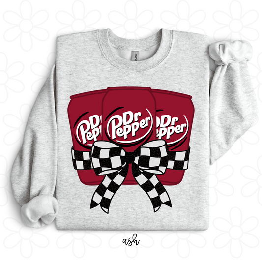 Dr Pepper Glitter Check Bow DTF Transfer