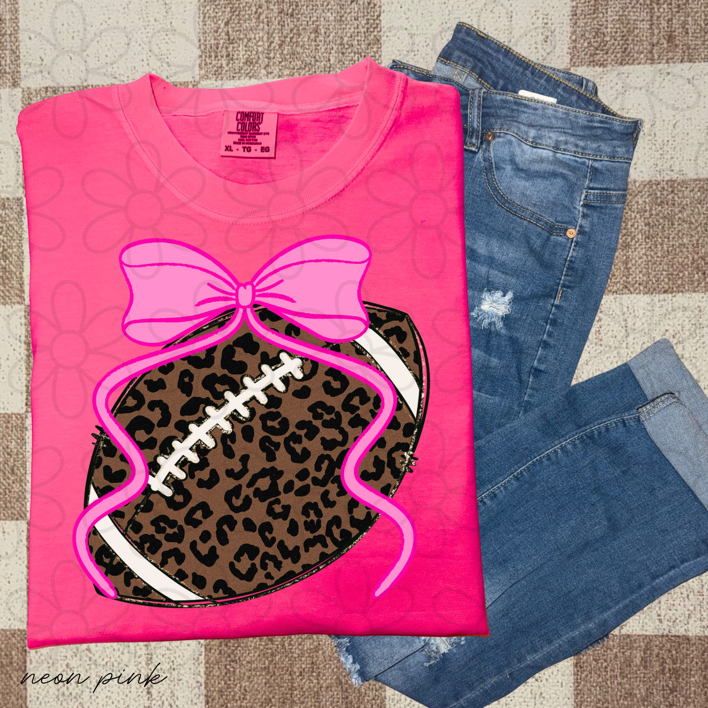 Leopard Football Colorful Bows (Multiple Options) Kids Completed Tee