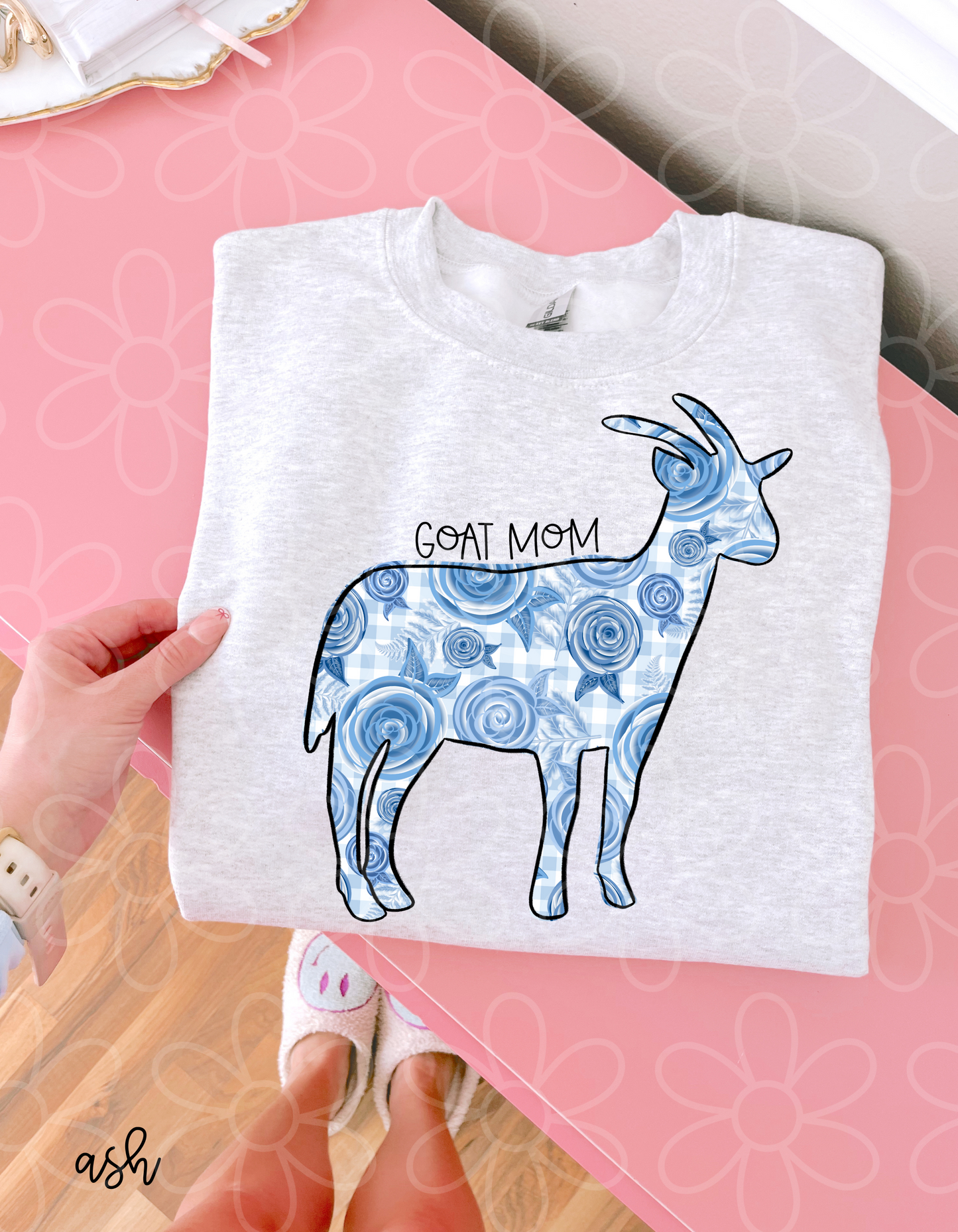 Blue Floral Goat Mom Completed Tee