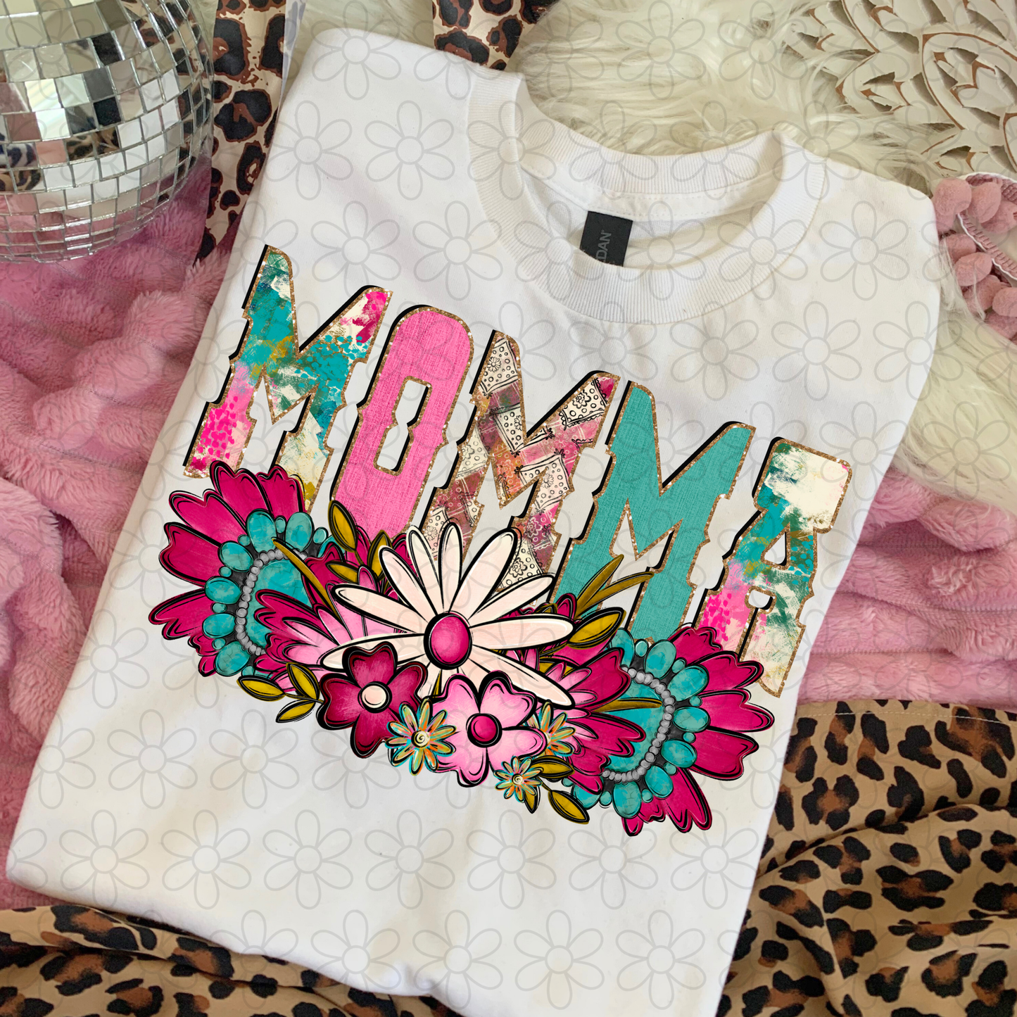 Pink Turquoise Flowers Name (Multiple Options) DTF Transfer