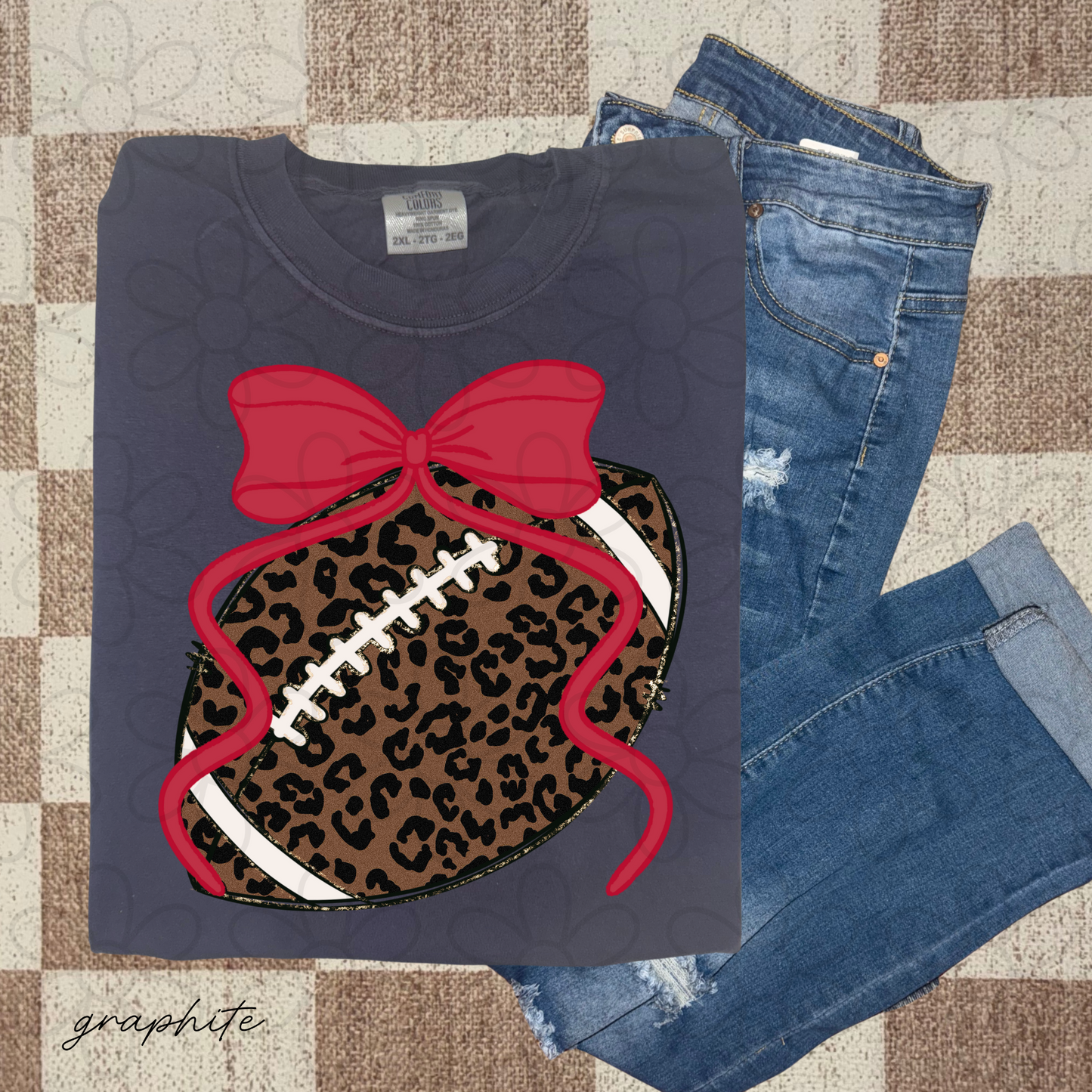 Leopard Football Colorful Bows (Multiple Options) Completed Tee