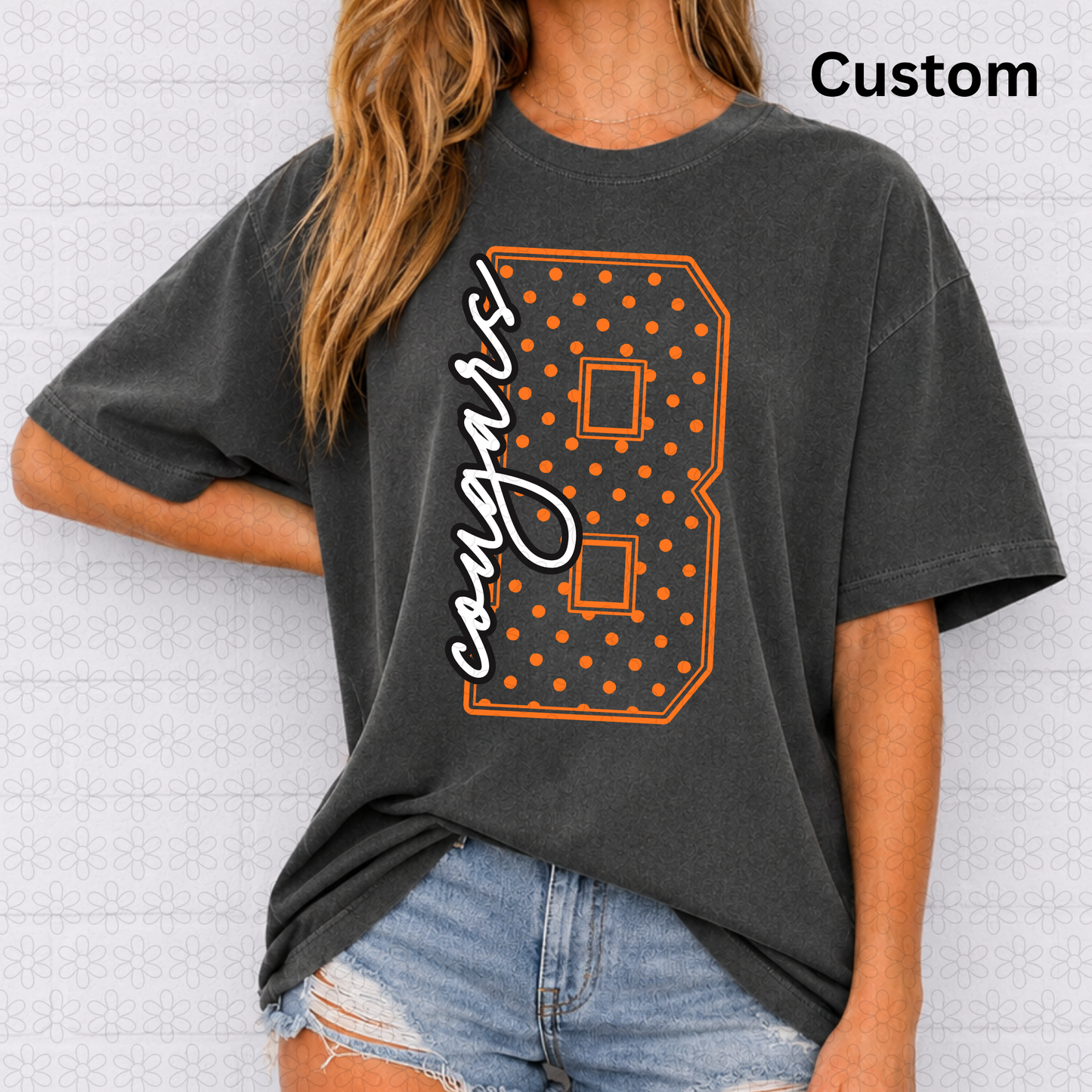 Custom Polka Dot Initial School Spirit Mascot Completed Tee