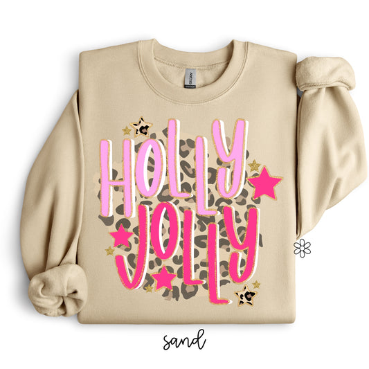 Pink Holly Jolly on Leopard Kids Completed Tee