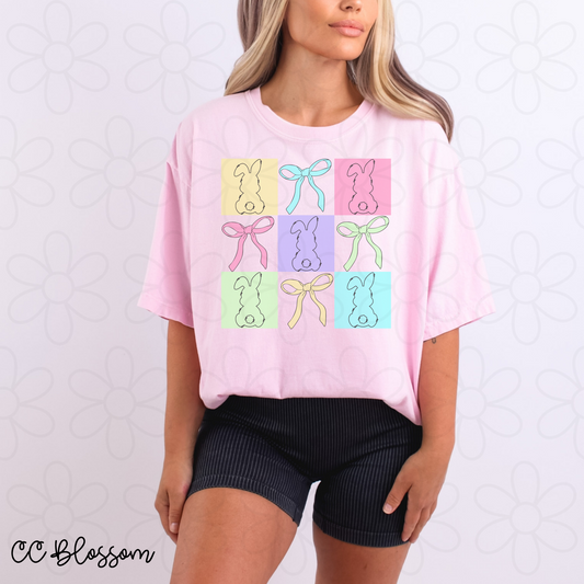 Pastel Bunny Bow Coquette Kids Completed Tee
