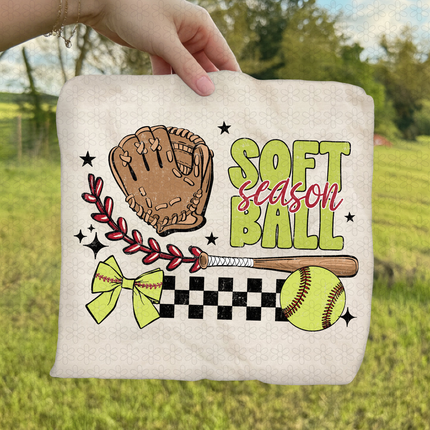 Vintage Softball Season Bow Completed Tee