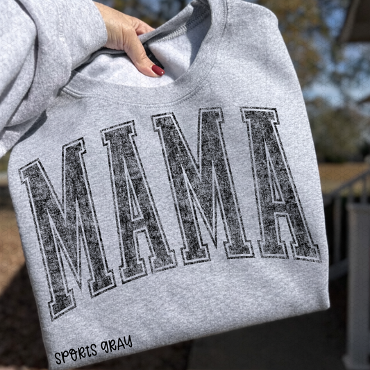 Black Grey Distressed Mama Completed Tee