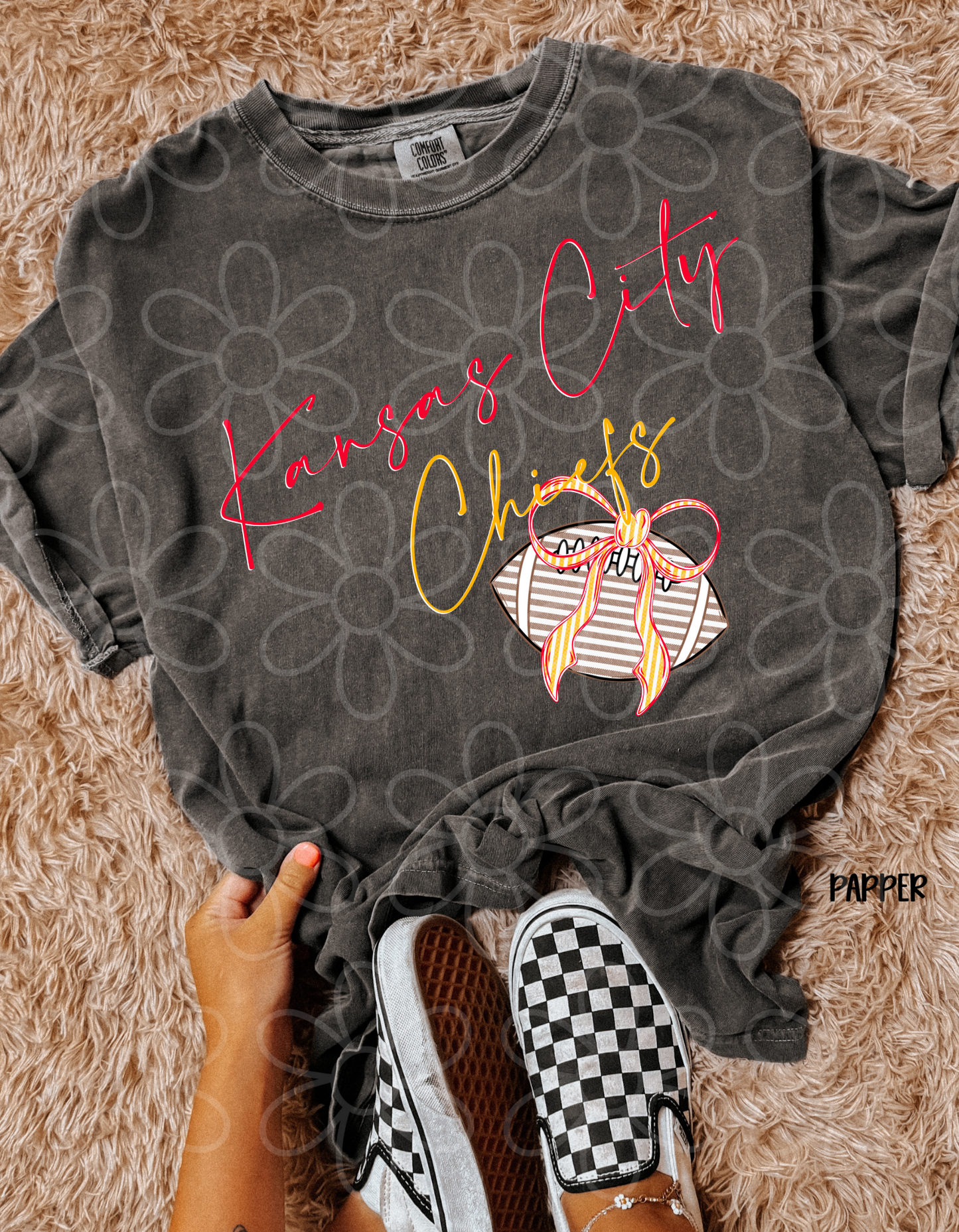 Sports Teams Striped Football Bow (Multiple Options) Kids Completed Tee