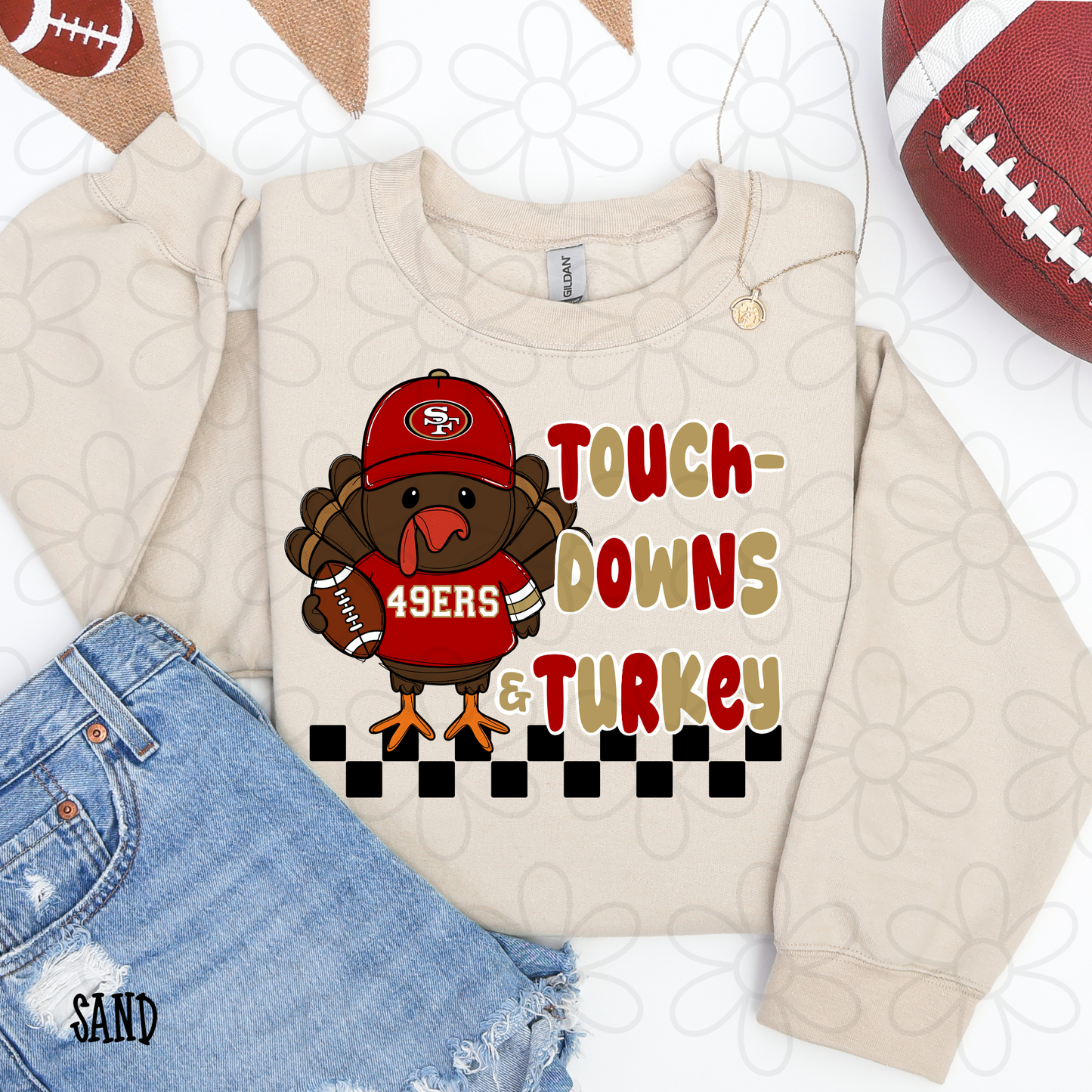 Touchdowns & Turkey Football Teams (Multiple Options) Kids Completed Tee