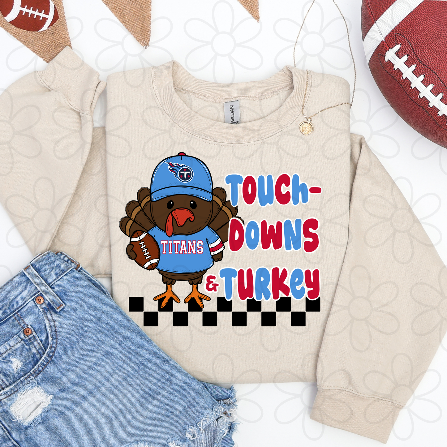 Touchdowns & Turkey Football Teams (Multiple Options) Kids Completed Tee