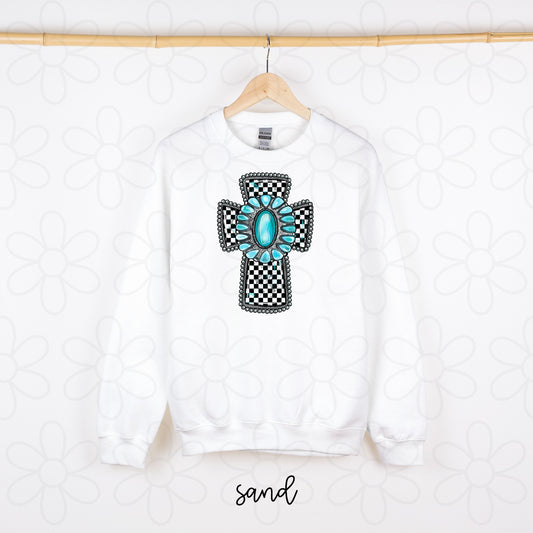 Turquoise Checker Cross  DTF Transfer