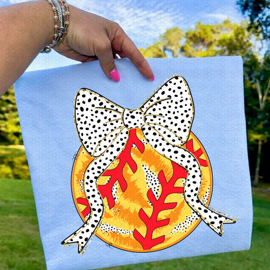 Softball Dotted Gold Glitter Bow DTF Transfer