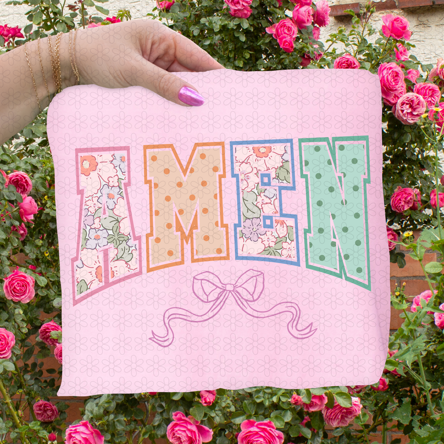 Floral Dots Amen DTF Transfer