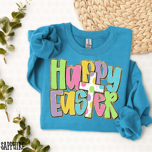 Golden Glitter Pastel Happy Easter Cross  DTF Transfer