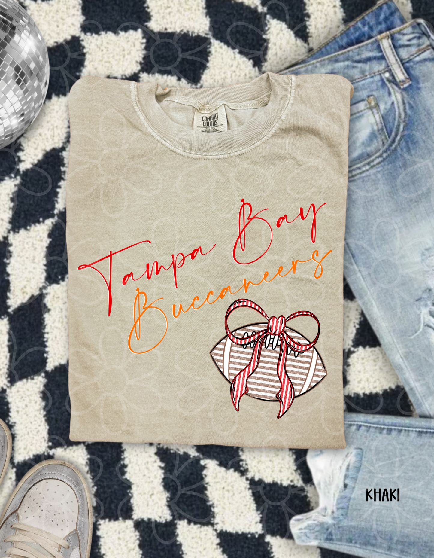 Sports Teams Striped Football Bow (Multiple Options) Kids Completed Tee