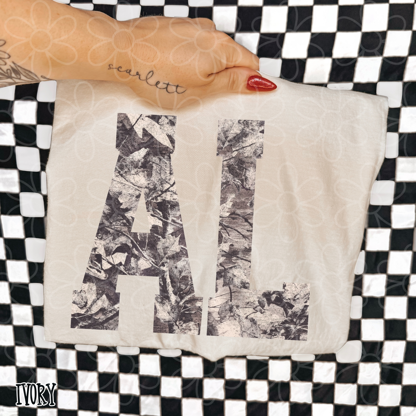 Leafy Camo State Abbreviations (Multiple Options) Kids Completed Tee