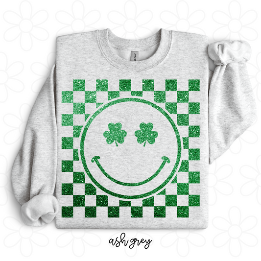 Faux Glitter St Patricks Smiley Kids Completed Tee