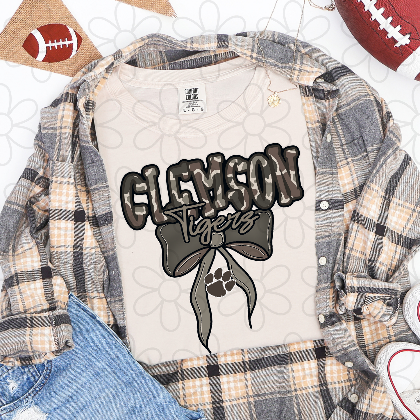 Camo Sports Teams Bow (Multiple Options) Kids Completed Tee