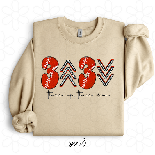 Three Up Three Down Red Completed Tee