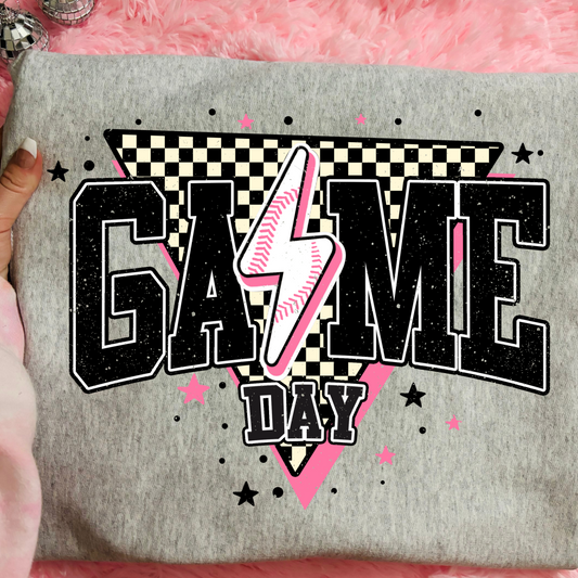 Pink Baseball Checkered Game Day Transfer Only