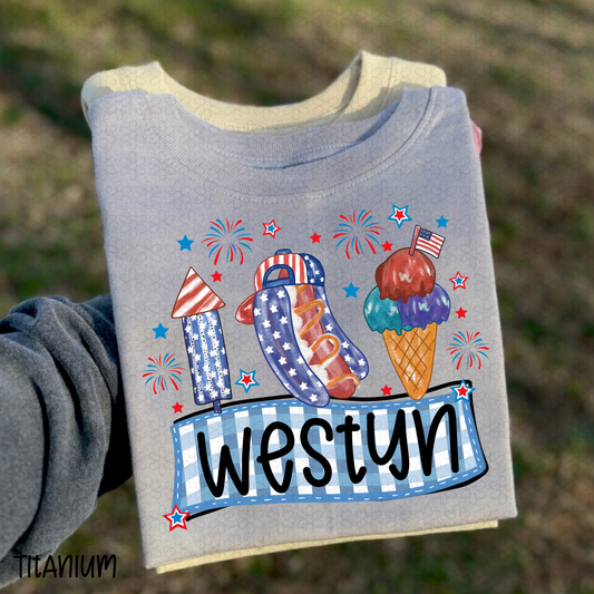 4th of July Custom hotdog name plate DTF Transfer