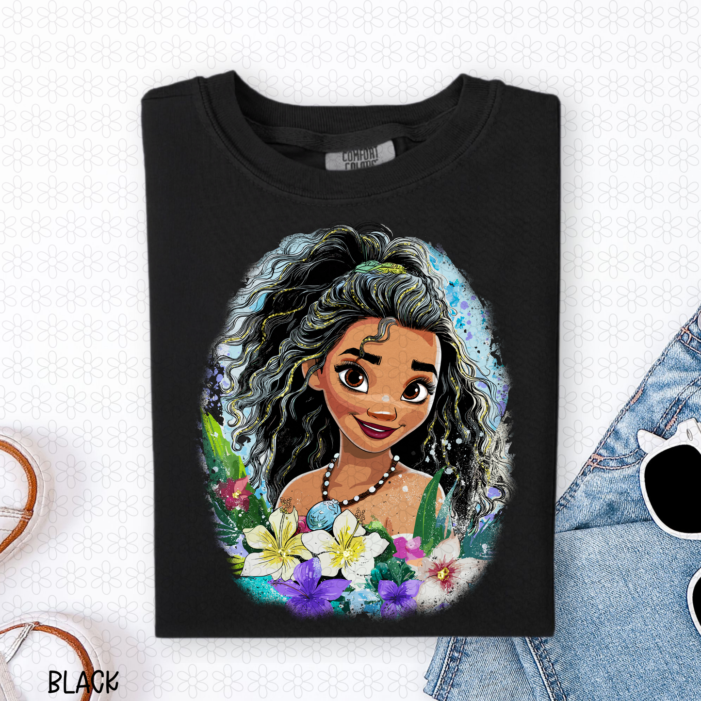 Gold Glitter Tropical Moana Completed Tee