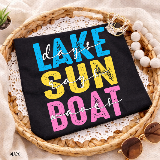 Lake Sun Boat- White Completed Tee
