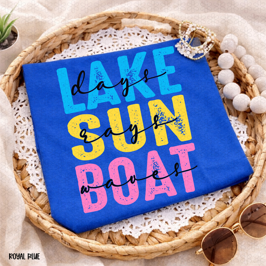 Lake Sun Boat- Black Completed Tee