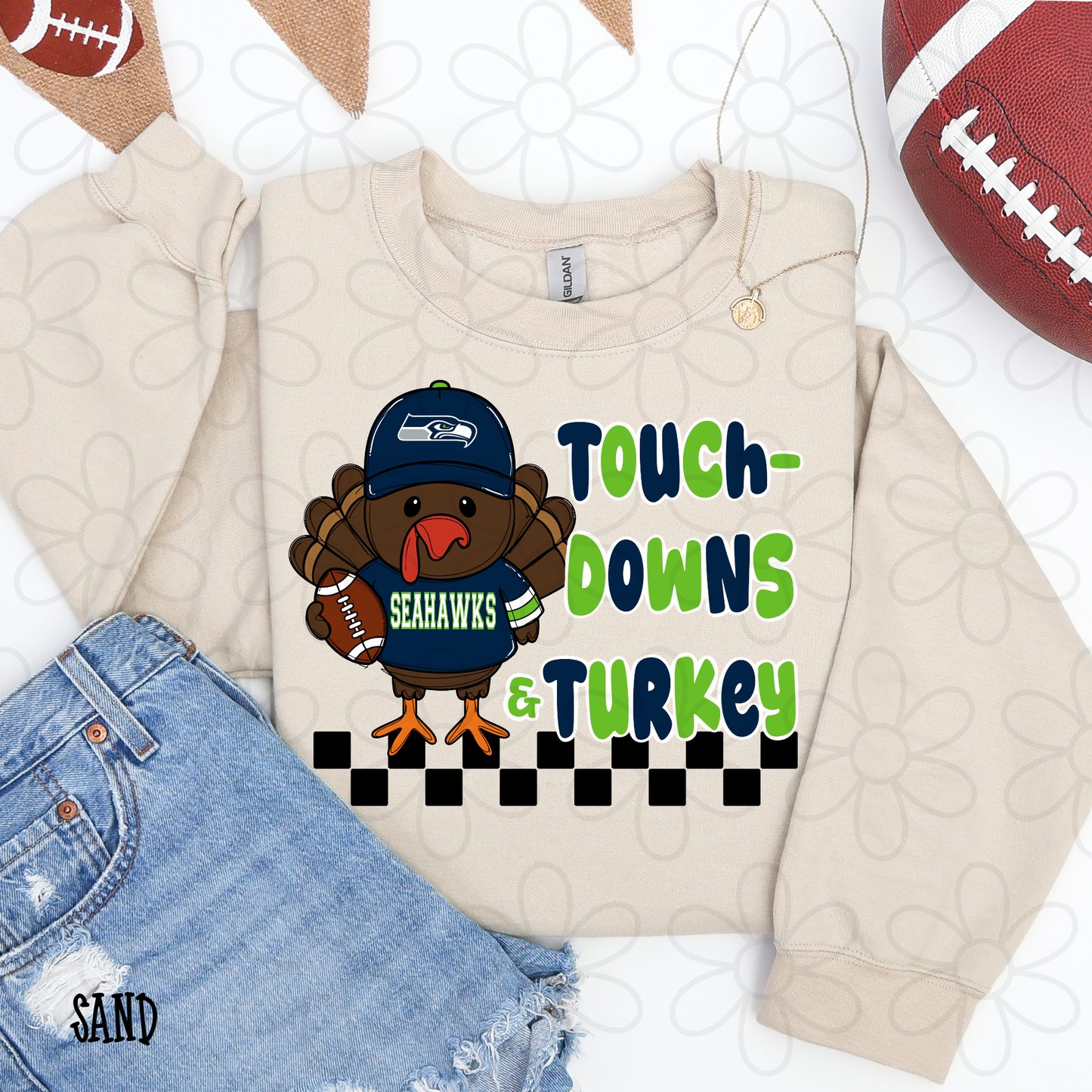 Touchdowns & Turkey Football Teams (Multiple Options) Kids Completed Tee