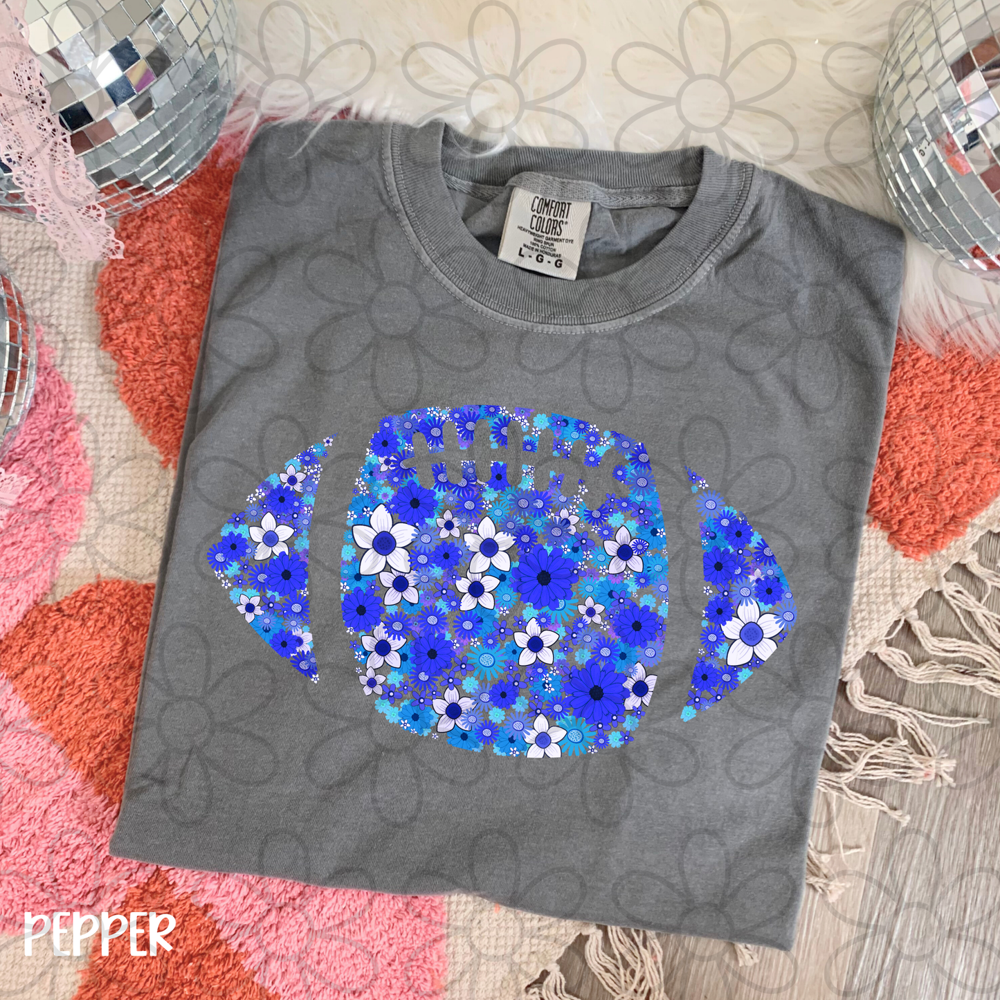 Floral Football Team Colors (Multiple Options) Kids Completed Tee