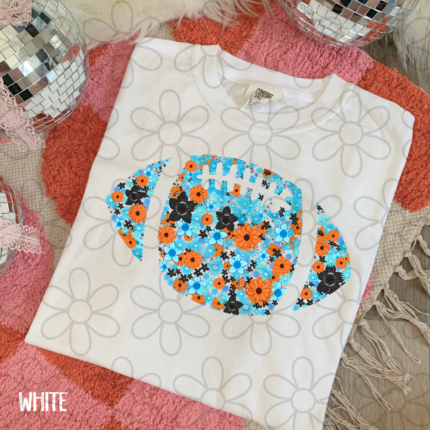 Floral Football Team Colors (Multiple Options) Kids Completed Tee