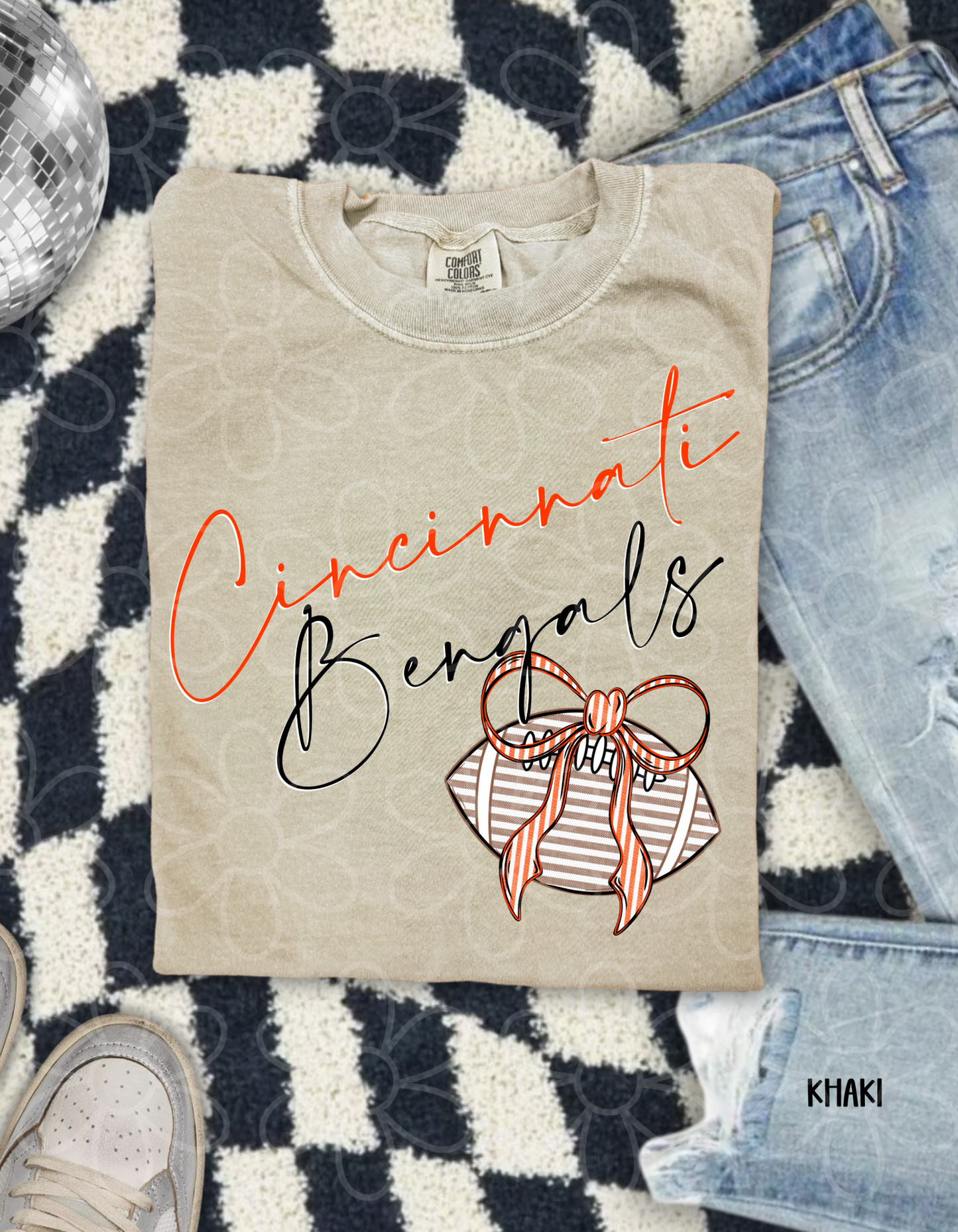 Sports Teams Striped Football Bow (Multiple Options) Kids Completed Tee