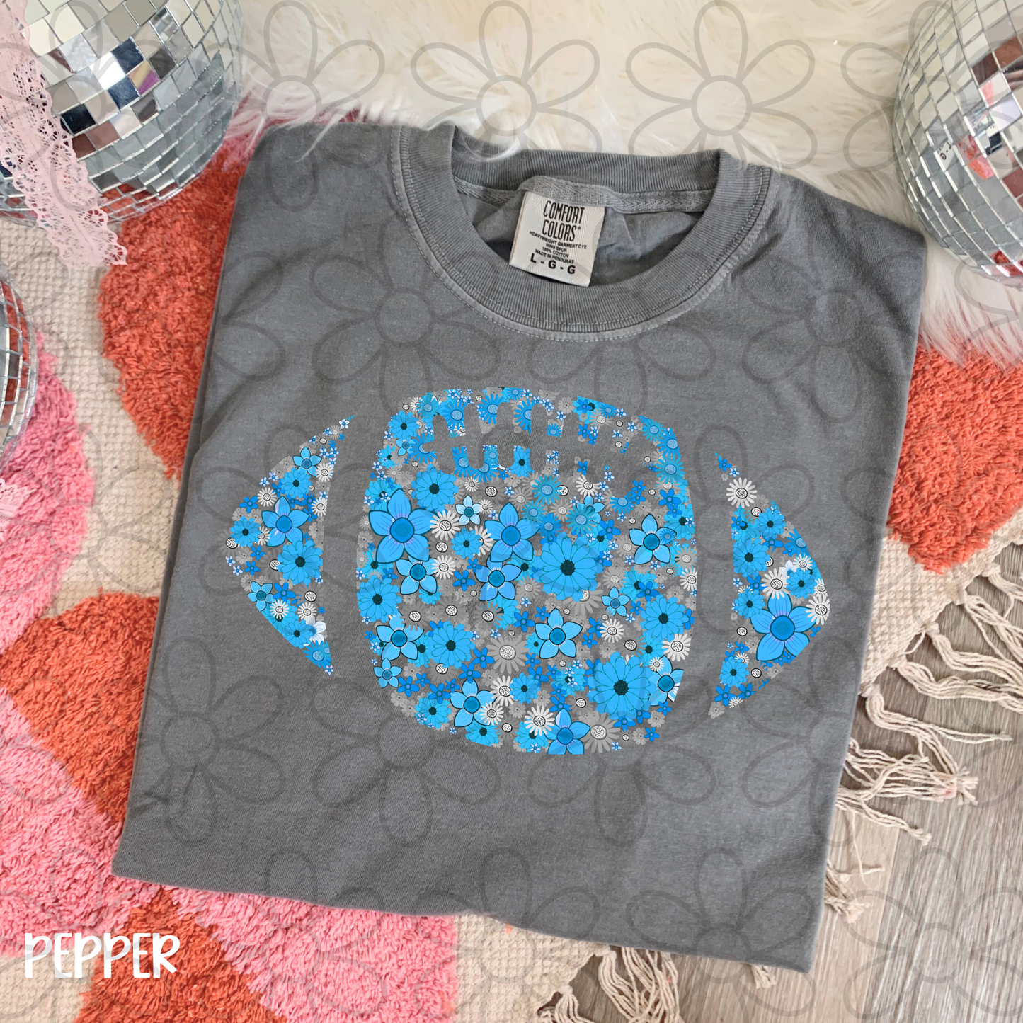 Floral Football Team Colors (Multiple Options) Kids Completed Tee