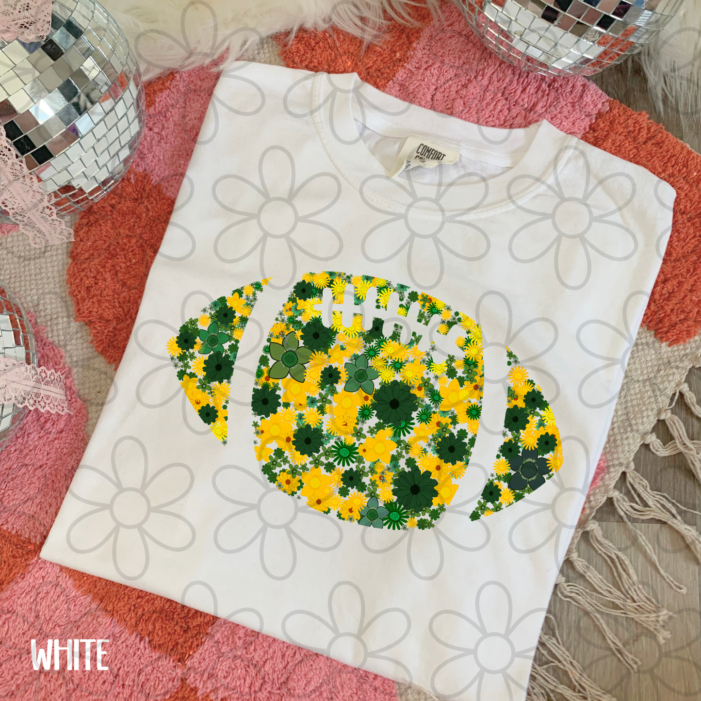 Floral Football Team Colors (Multiple Options) Kids Completed Tee