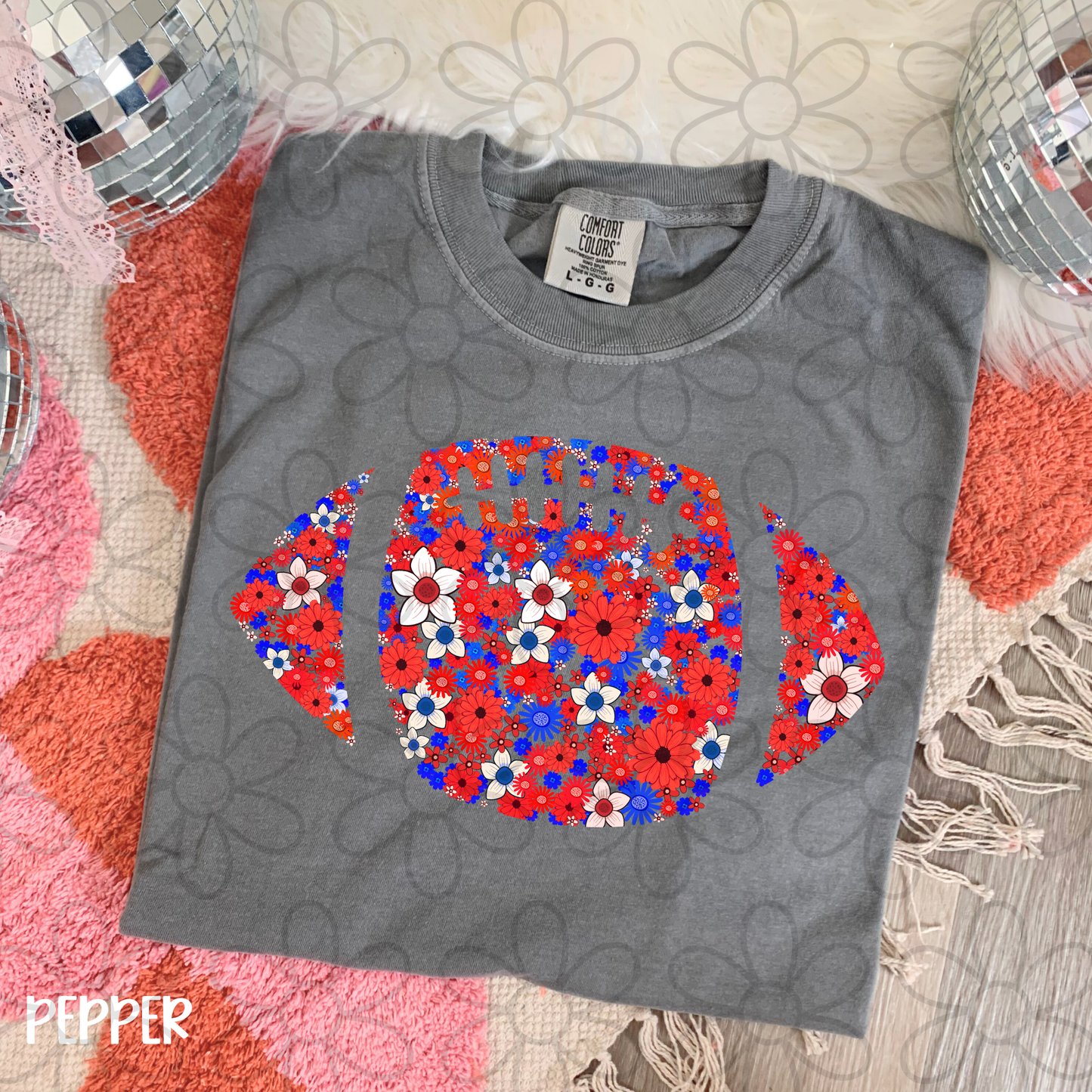 Floral Football Team Colors (Multiple Options) Kids Completed Tee