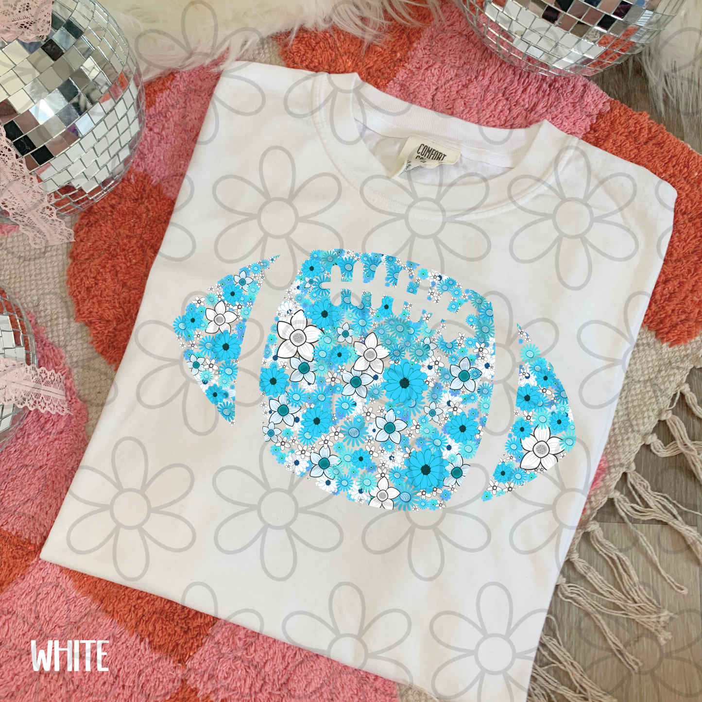 Floral Football Team Colors (Multiple Options) Kids Completed Tee