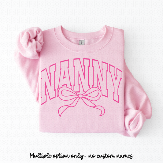 Varsity Pink Bow Name (Multiple Options- No Customs) Completed Tee