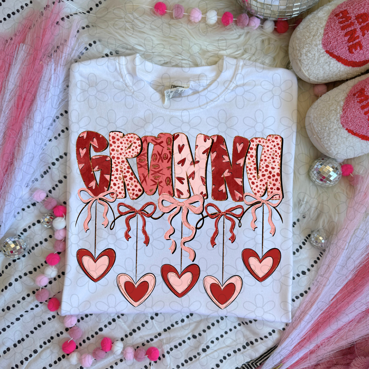 Valentines Hanging Hearts & Bows Name (Multiple Options) DTF Transfer