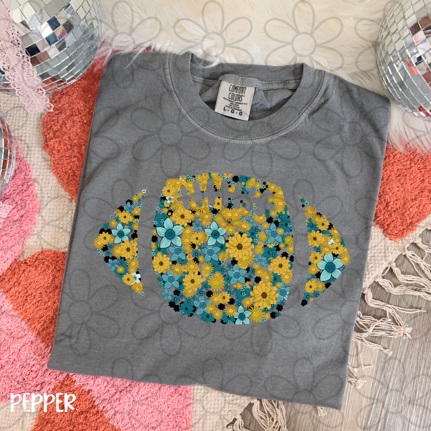 Floral Football Team Colors (Multiple Options) Kids Completed Tee